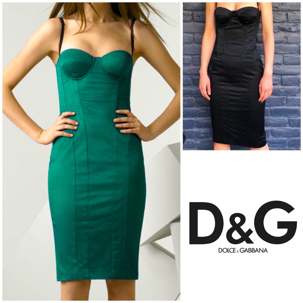 Dolce & Gabbana Green Satin Bustier Dress